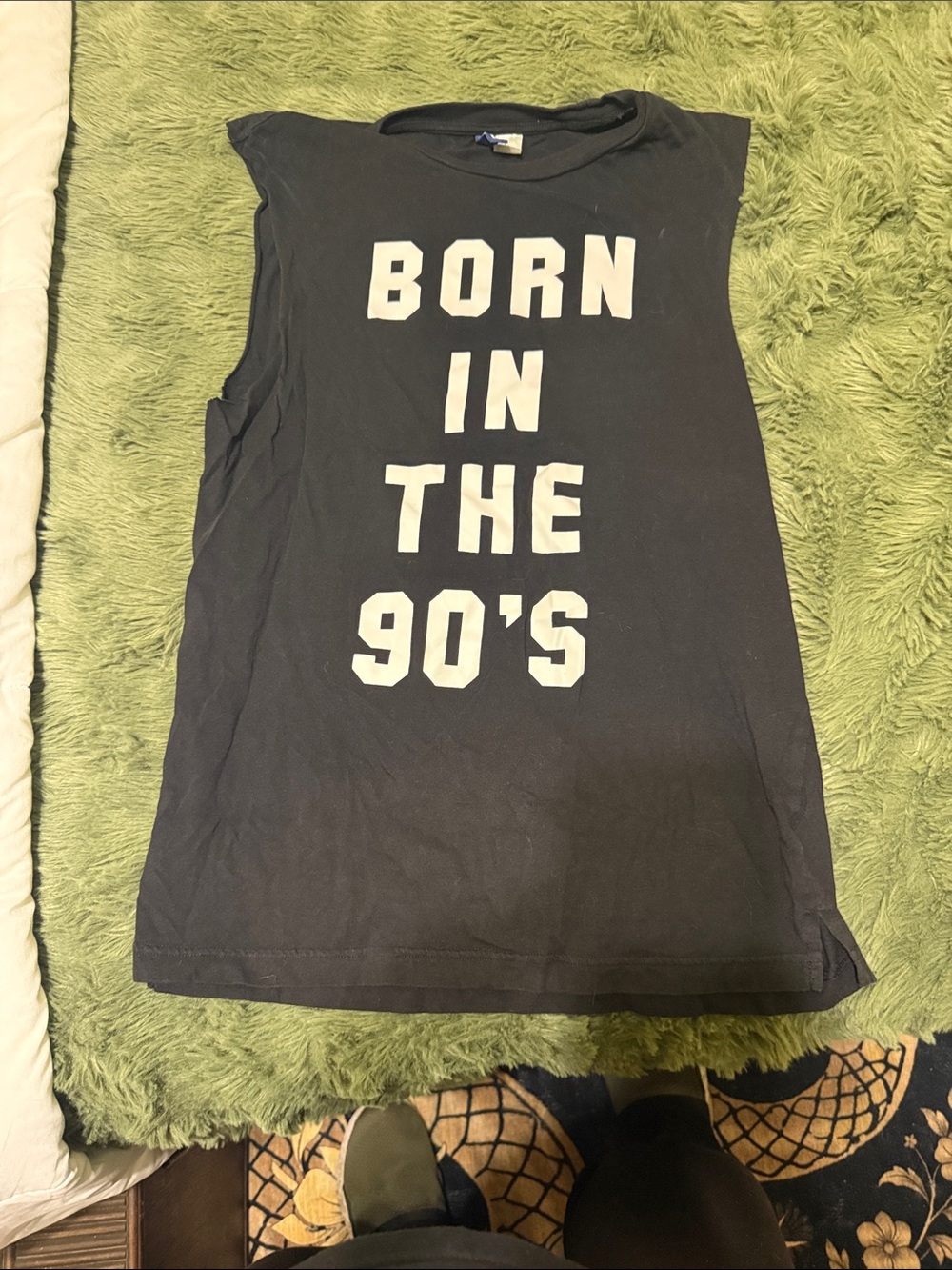 H&M Black Tank Top with White "BORN IN THE 90'S" Graphic